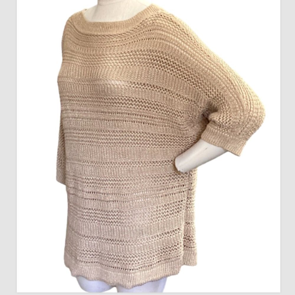 Chico's Travelers Metallic Gold Knit Tunic Top 3 (XL/16) #354S - Picture 4 of 9